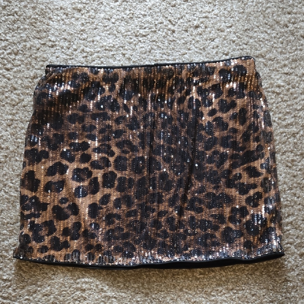 SHEIN Brown Leopard Sequin Mini Skirt